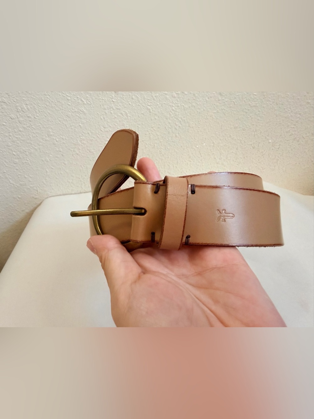 Frye Genuine Leather Belt Size S Small Tan Brown Brass Tone Buckle Made India